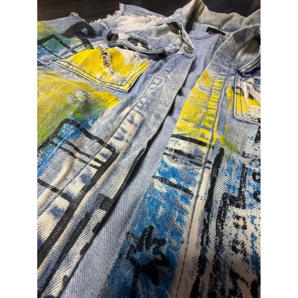 Rockstar Original Mens XL Distressed Graphic Grunge‎ Denim Vest Streetwear - Picture 4 of 5